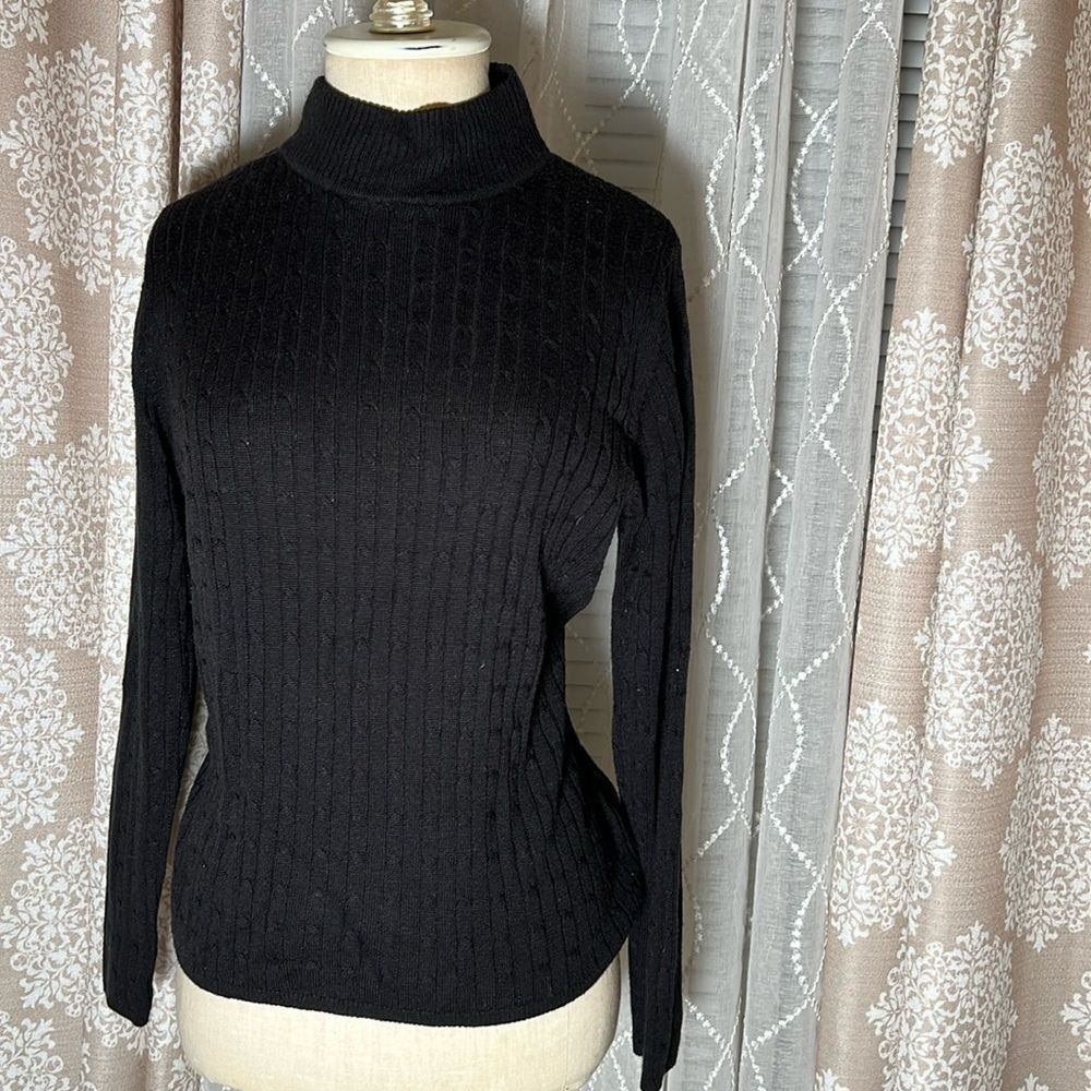 Croft & Barrow Rib Knit Mock Turtleneck Sweater | Black | Petite Large